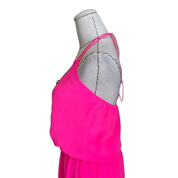 Karina Grimaldi Neon Pink Silk Embellished Rhinestone Beaded Party Dress Revolve - Picture 8 of 16
